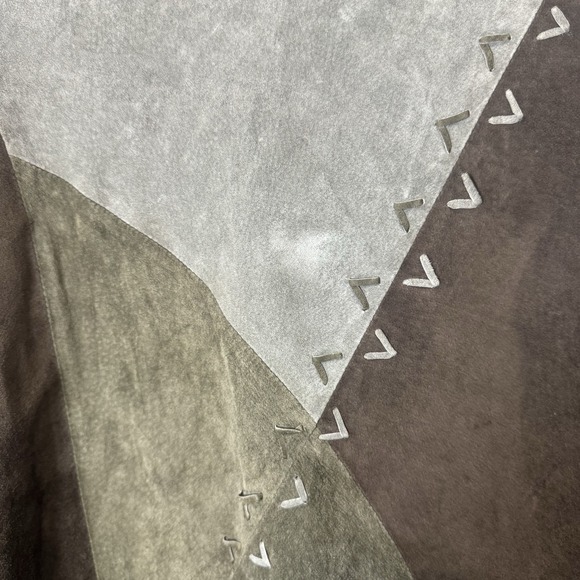 GIORGIO MOBIANI Womens Suede Leather Overcoat 14 Large Green Brown Patchwork Vtg - Picture 7 of 10